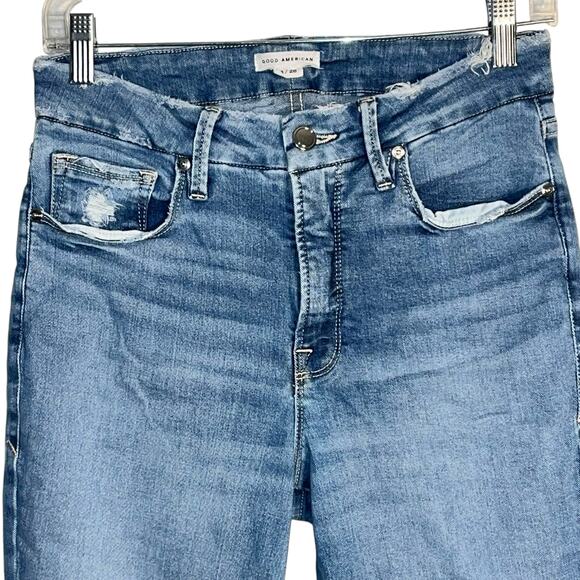 Good American Good Legs Distressed Skinny Jeans – Blue Wash, Size 6/28 - Picture 2 of 8